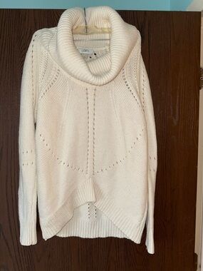 LOFT Ivory Cowl Neck Open Stitch Sweater